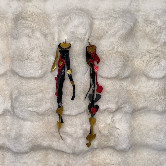 Hand Crafted Jewelry - HANDCRAFTED Heart shaped earrings NWT of my own Y2K like design genuine leather